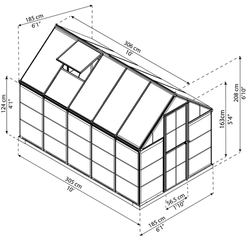 Palram Hybrid Greenhouse 6x10 With Dimensions