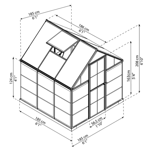 Palram Hybrid Greenhouse 6x6 With Dimensions