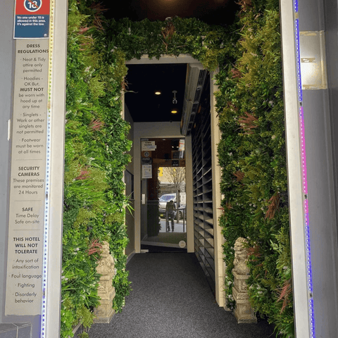 vertical artificial green wall in the hallway