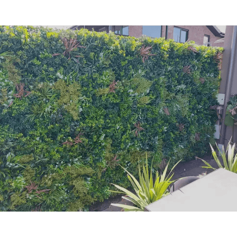 vertical artificial green wall installed outdoor