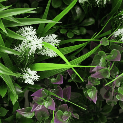 vertical artificial green wall stem up close