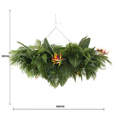 Artificial Hanging Tropical Plant Arrangement Rectangular Frame 100cm x 30cm