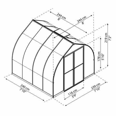 Palram Bella 8x8 Greenhouse With Dimensions