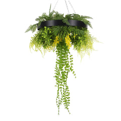 Roof Hanging Disc With Artificial Plants Black Frame 40cm main view