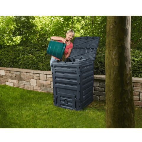 eco master compost bin in garden