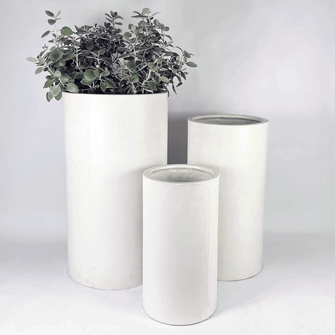 Ivory Lite Terrazzo Tall Cylinder Planters Set of 3 Sizes