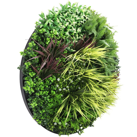 Slimline Artificial Green Wall Disc 100cm black full view