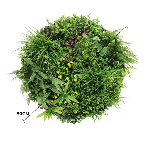 Artificial Green Wall Disc White Country Fern Disc 80cm black diameter