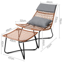 Artiss Ratten Outdoor Lounge Chair Set With Ottoman