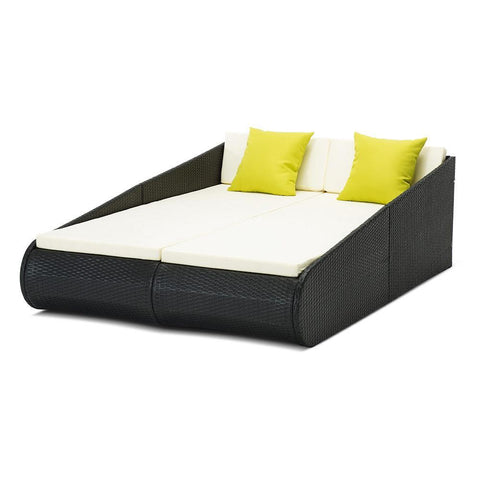 Gardeon 2 Seat PE Wicker Sun Lounge Daybed - Black