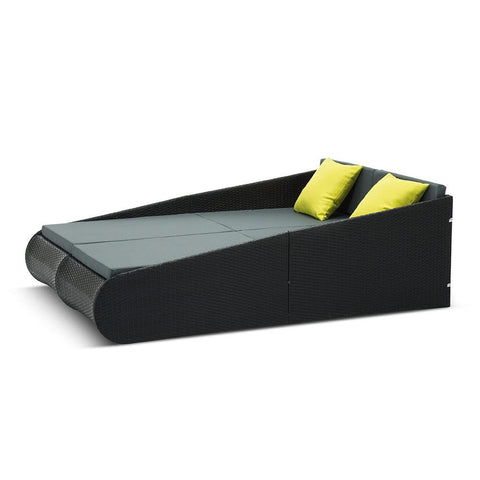 Gardeon 2 Seat PE Wicker Sun Lounge Daybed - Black