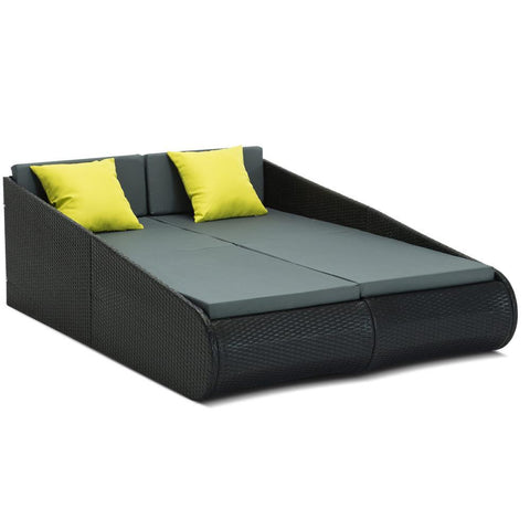 Gardeon 2 Seat PE Wicker Sun Lounge Daybed - Black