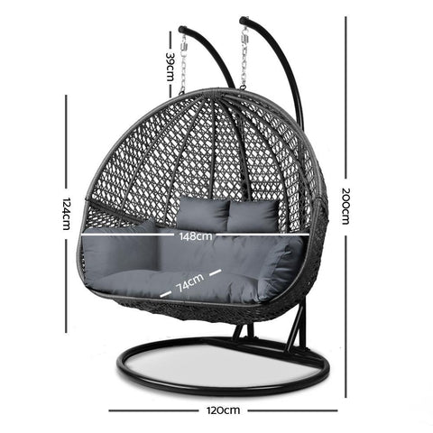 Gardeon Outdoor Double Hanging Egg Chair Swing Black Vertical Gardens Direct