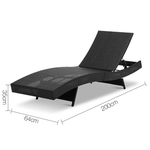 Gardeon Outdoor Wicker Sun Lounges Set of 2 - Black