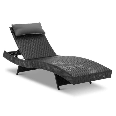 Gardeon Outdoor Wicker Sun Lounges Set of 2 - Black