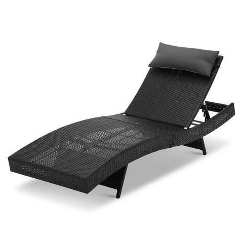 Gardeon Outdoor Wicker Sun Lounges Set of 2 - Black