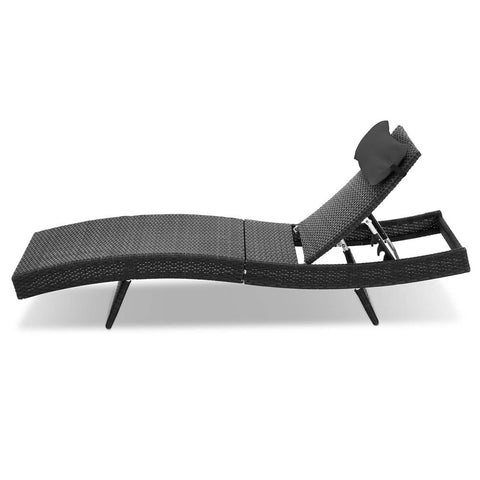 Gardeon Outdoor Wicker Sun Lounges Set of 2 - Black