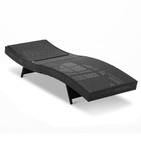 Gardeon Outdoor Wicker Sun Lounges Set of 2 - Black