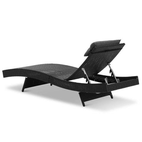 Gardeon Outdoor Wicker Sun Lounges Set of 2 - Black