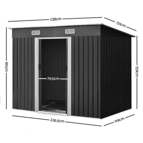 Giantz 2.35 x 1.31m Steel Base Garden Shed - Grey