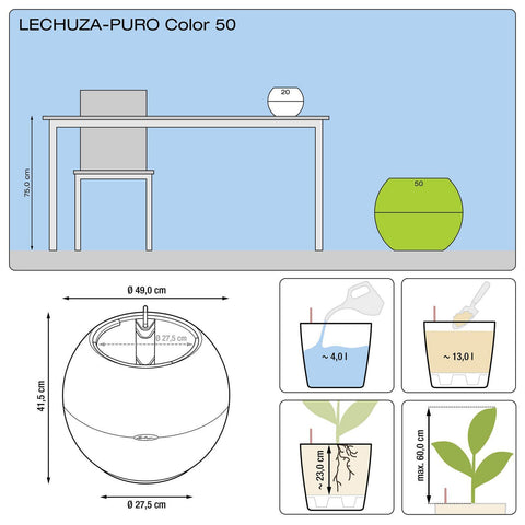 Lechuza Puro 50 Self Watering Pot With Coaster - 50cm Slate